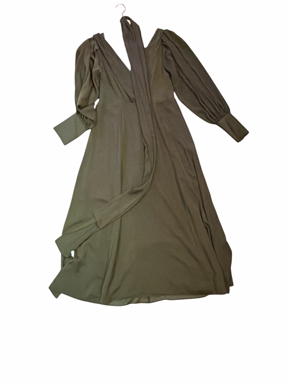 Women’s Olive Green Long Sleeve Maxi Dress with Tie belt